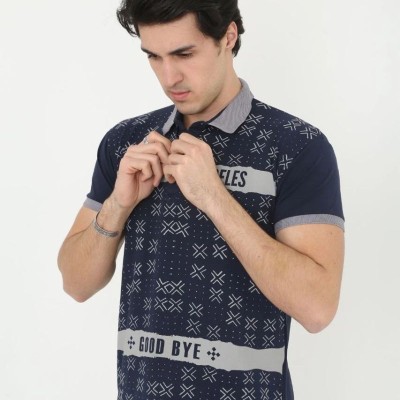 Erkek Polo Yaka  tişört Slim Fit Baskılı Kısa kol T-Shirt - Lacivert